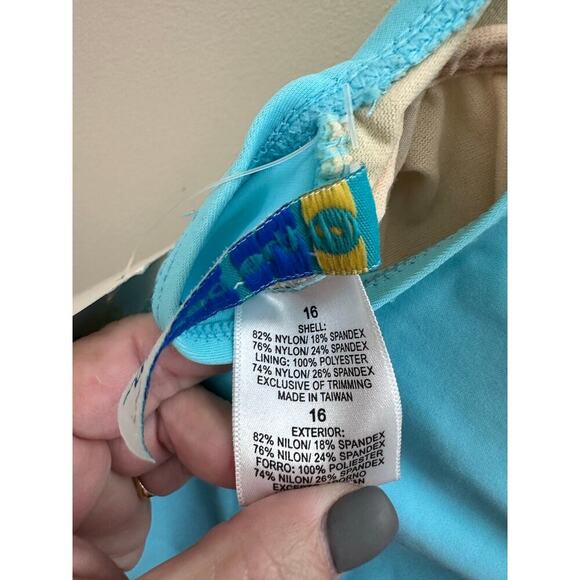 NWT At The Beach One Piece Swimsuit 16 XL Turquoise Black - Picture 7 of 7